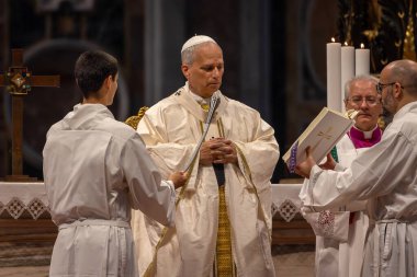 Vatican City - June 15, 2025: On the Solemnity of the Most Holy Trinity, Pope Leo XIV presides over the Mass in the Vatican Basilica for the Jubilee of Sport.