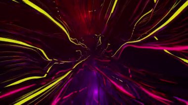 VJ animasyon arka planı. Işık saçan ipliklerle halkalar arasında kamera uçuşu