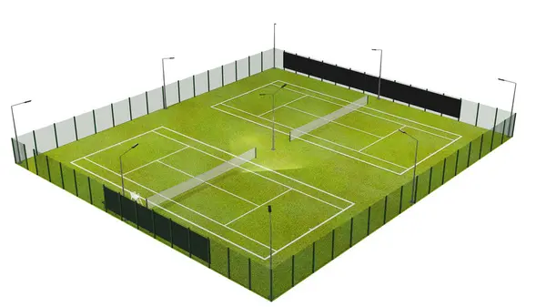 Tenis kortunun etrafı çitlerle çevrili..