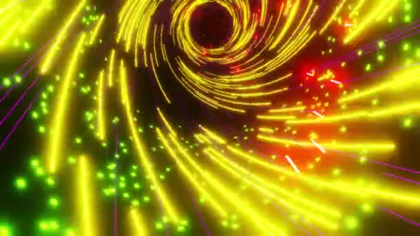 Animacja Pętli Spiralny Tunel Laserowymi Cząsteczkami Neonu Przy Dużej Prędkości — Wideo stockowe