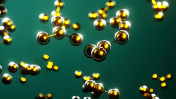 ガラス球の中の金の分子と原子核 アニメーションをループする 抽象教育ナノテクノロジーの背景 — ストック動画