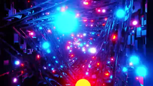 Glitter Triangular Tunnel Glass Walls Colored Glow Balls Loop Action — Stock Video
