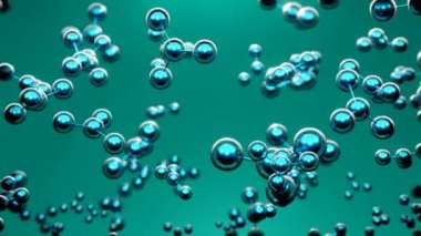 Cam toplardaki moleküler bileşiklerin ve atom çekirdeğinin hareketi. Döngülü animasyon. Soyut nanoteknoloji eğitimi geçmişi