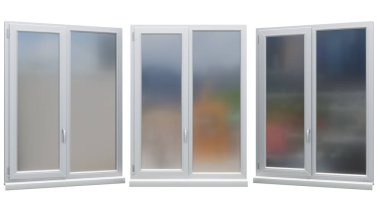 İzole edilmiş arkaplanda gri plastik avroluk pencere.