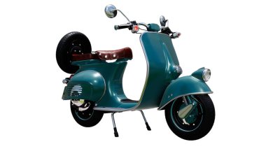 İzole edilmiş arkaplanda turkuaz scooter.