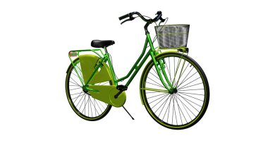 Arka planda sepeti olan yeşil bisiklet.