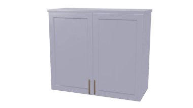 İzole edilmiş arka planda beyaz mutfak aletleri dolabı.