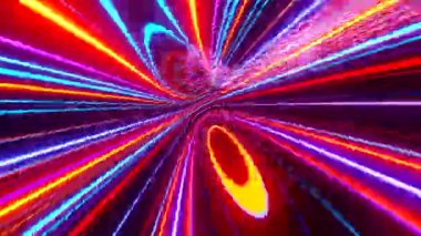 Renkli dalga trafiği olan bir tünel, neon hatları, yüksek hız. Vj döngü arkaplanı. VFX görsel eylem arkaplanı