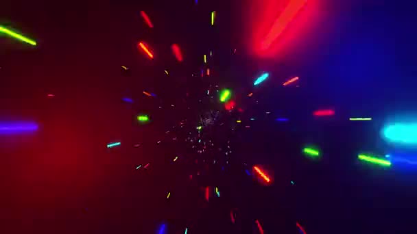 Latające Kolorowe Cząsteczki Promieniowania Laserowego Kosmosie Animacja Pętli Efekty Wizualne — Wideo stockowe