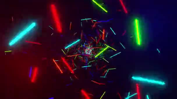 Πετώντας Πολύχρωμα Σωματίδια Λάμψης Λέιζερ Στο Διάστημα Κινούμενα Σχέδια Οπτικά — Αρχείο Βίντεο