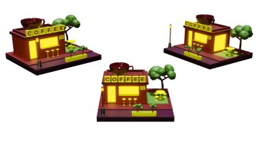 Çocuklardan birinin ağaçlı kahve dükkanının maketi. İzole edilmiş arkaplanda.