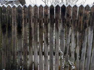 Ağacın yanındaki karla kaplı ahşap çit..