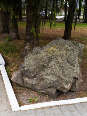 Parkın ortasında duran büyük bir kaya..