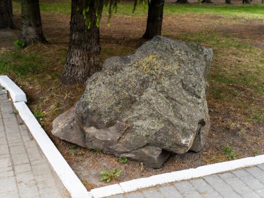 Parkın ortasında duran büyük bir kaya..