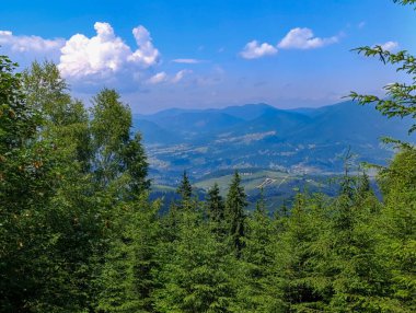 Tepenin tepesinden dağların manzarası.