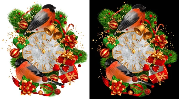 Christmas New Year Holiday Background Red Bullfinch Bird Flying Open — Stock Photo, Image