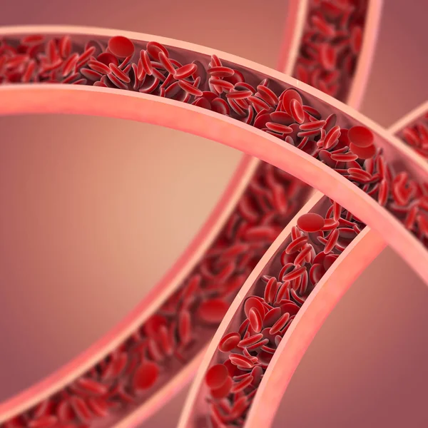 医学的背景 赤血球の血流 生きた生物の赤血球 3Dレンダリング — ストック写真