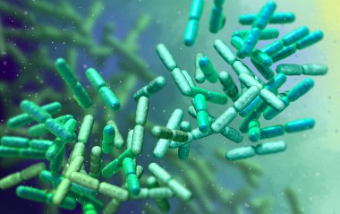 Probiyotik yararlı bakteriler, normal bağırsak mikroflorası, probiyotik olarak kullanılan mikroorganizmalar, yoğurtlar, sağlıklı yiyecekler, laktobacillus, Bifidobacterium, 3D görüntüleme