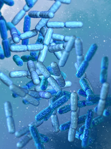 プロバイオティクス有益な細菌 通常の腸内細菌叢 プロバイオティクスとして使用される微生物 ヨーグルト 健康食品 ラクトバチルス ビフィズス菌 3Dレンダリング — ストック写真