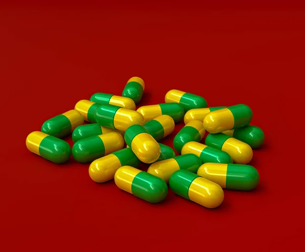 Fondo Médico Cápsulas Dos Tonos Probióticos Vitaminas Medicamentos Granel Vista — Foto de Stock