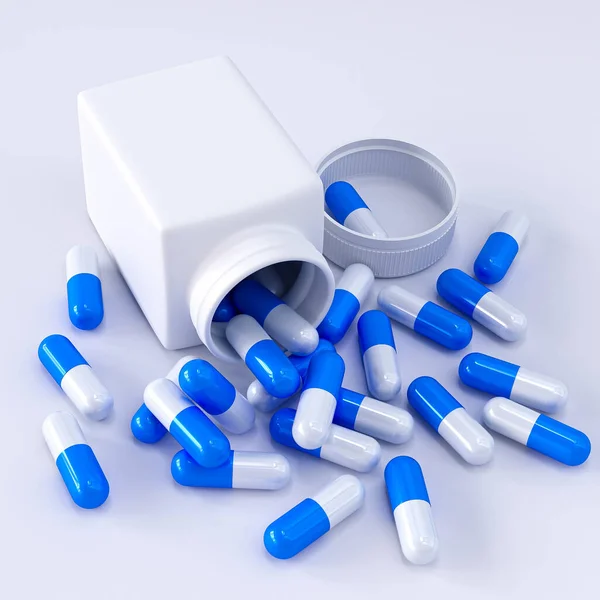 Medical Background Capsules Pills Vitamins Nutritional Supplements Bulk Open Jar — Stock Photo, Image