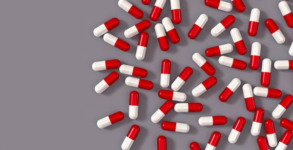 Medical Background Two Tone Red White Capsules Probiotics Vitamins Medicines — Stock Photo, Image