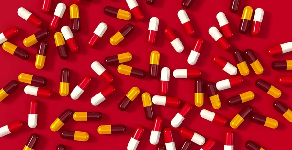 Medical Background Two Tone Capsules Probiotics Vitamins Medicines Bulk Top — Stock Photo, Image