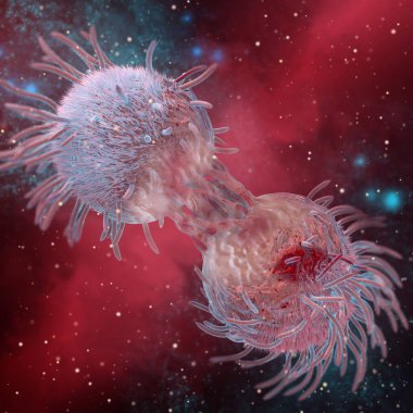 Tıbbi ve bilimsel kavramlar, kötü huylu, kötü huylu, kanser hücreleri, 3 boyutlu illüstrasyon