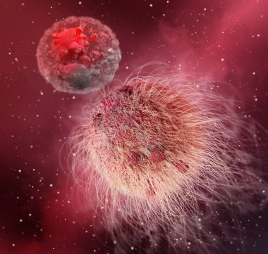 Tıbbi ve bilimsel kavramlar, kötü huylu, kötü huylu, kanser hücreleri, 3 boyutlu illüstrasyon