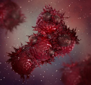 Tıbbi ve bilimsel kavramlar, kötü huylu, kötü huylu, kanser hücreleri, 3 boyutlu illüstrasyon