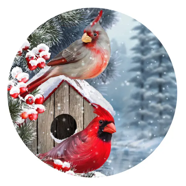 Boże Narodzenie Nowy Rok Tło Wakacje Dwa Ptaki Kardynał Siedzieć — Zdjęcie stockowe