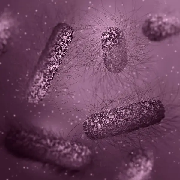 stock image Medical background, bacteria facultative anaerobes, Salmonella, enterobacteria, rod-shaped, flagella over the entire surface, causative agent of salmonella infection, pathogen, 3D rendering