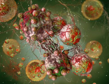 Tıbbi kavramsal geçmiş, tehlikeli, kötü huylu, atipik, tümör kanseri hücreleri, kontrolsüz büyüme ve üreme, 3D görüntüleme