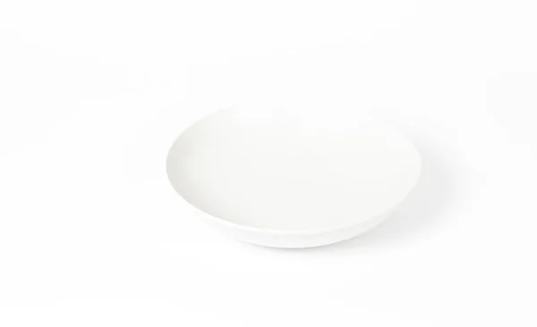 Λευκό Πιάτο Λευκό Φόντο Χώρος Για Κείμενο Για Διαφήμιση Banner — Φωτογραφία Αρχείου