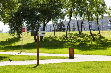 Avrupa, Kyiv 'de ağaçlar ve çimlerle çevrili bir yürüyüş yolu. Şehir parkında dinlenme yeri