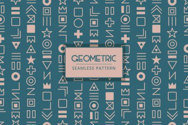 Geometric rune symbol style shapes seamless repeat vector pattern clipart