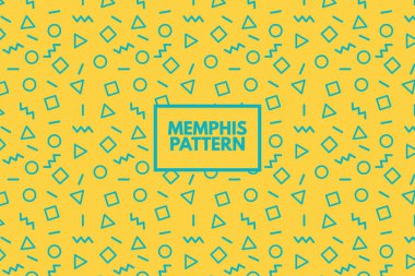 Memphis geometrik taslak şekilleri. Vektör soyut, kusursuz tekrar örüntüsü. 80 'lerin retro tarzı arkaplan