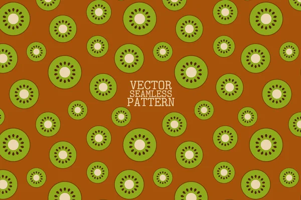 Kiwi Juicy Green Fruit Shape Brown Background Seamless Repeat Pattern — Stock Vector