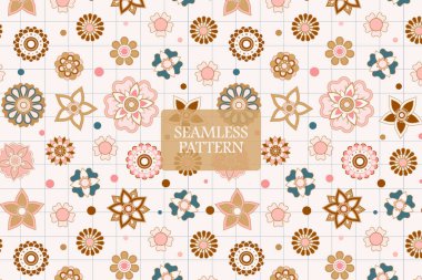 Izgara hattı beyaz arkaplan pürüzsüz mandala renkli çiçek deseni soyut vektör desenini tekrarla