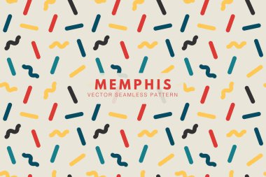 Memphis colorful straight and wavy lines geometric shapes seamless vector repeat pattern