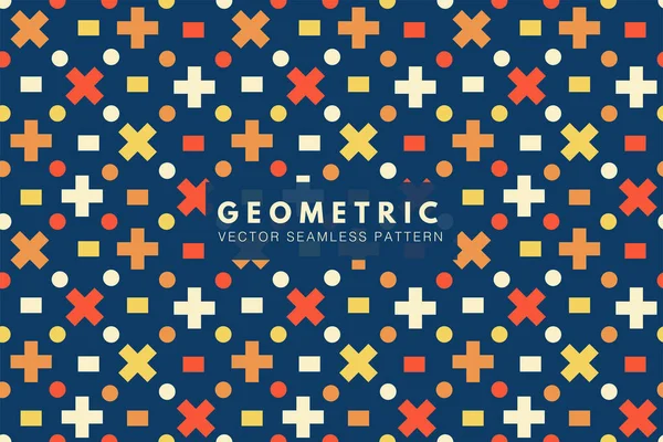 Geometrische Farbenfrohe Formen Auf Dunklem Hintergrund Memphis Nahtlose Vektor Wiederholungsmuster — Stockvektor