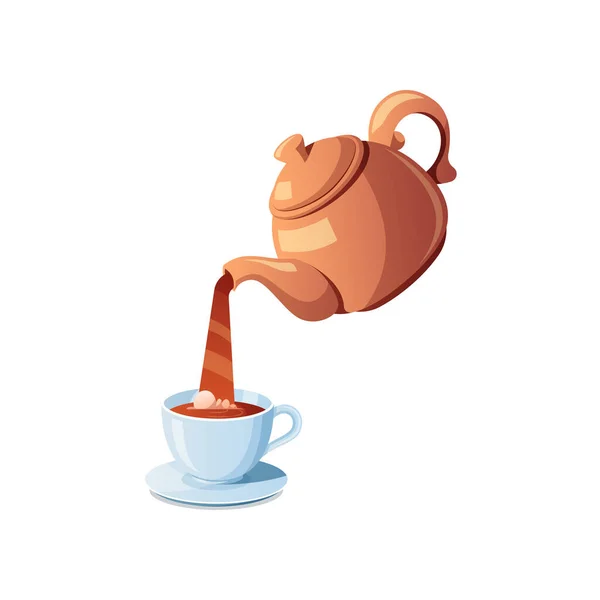 Teapot Pouring Tae Cup Vector Image — Stock Vector