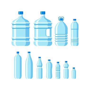 Plastik su şişeleri koleksiyonu. Vektör illüstrasyon şişeleri plastik.