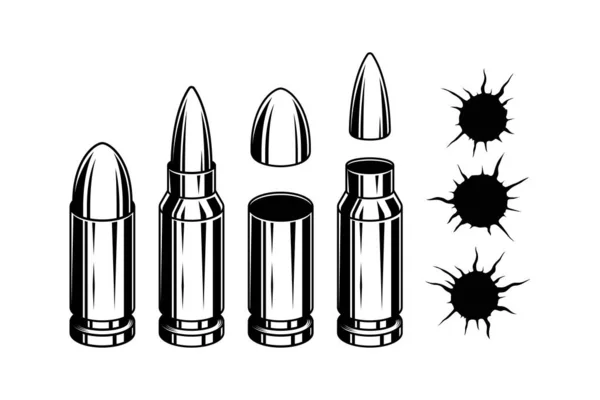 子弹和弹孔隔离矢量图解 — 图库矢量图片