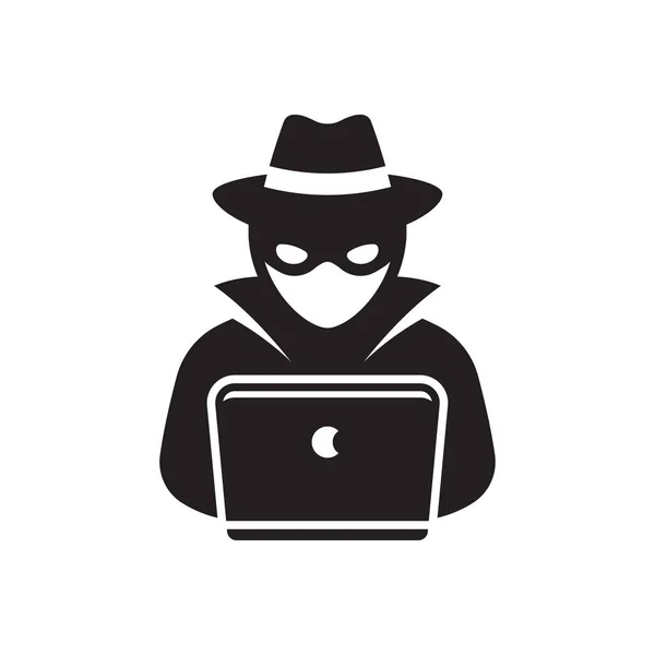 Computer Hacker Laptop Icon Spy Agent Isolated White — Stock Vector