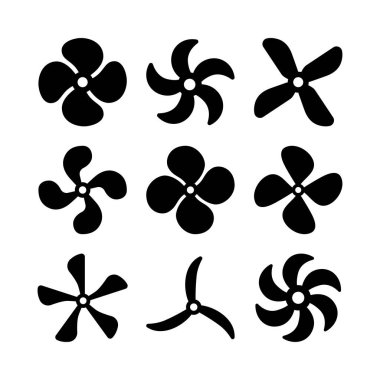 Beyaz arkaplanda izole edilmiş fan bıçağı vektörü kümesi.