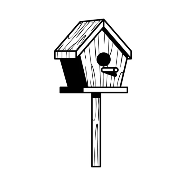Arte Linha Casa Pássaro Madeira Vetor Isolado Sobre Fundo Branco — Vetor de Stock