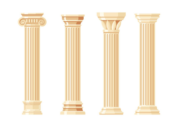Classic carved architectural pillars flat design vector.