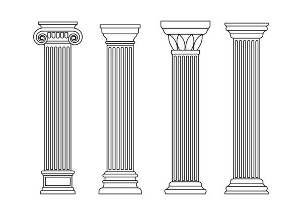 Classic Carved Architectural Pillars Line Art — Stock Vector