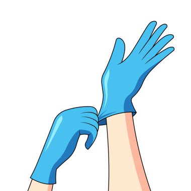 Hands putting glove. Wearing a glove for protect virus. clipart